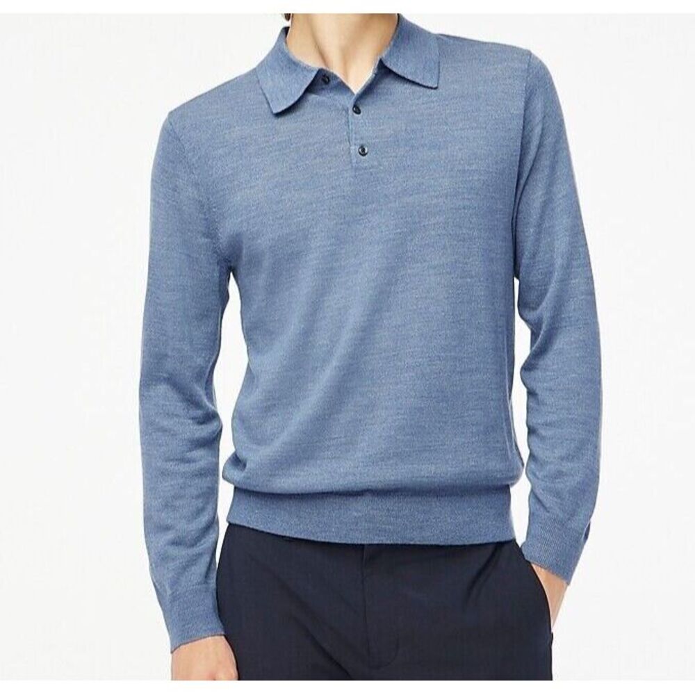 Toscano Sweater Mens XL Blue 100% Merino Wool Button Collar  Academia Italy Made